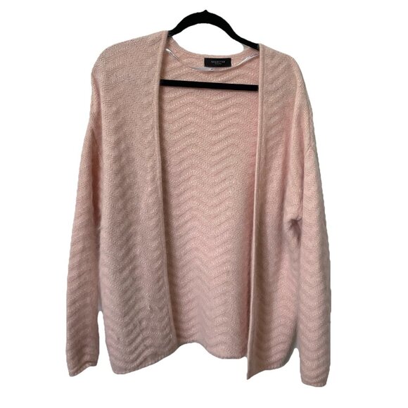 Selected Femme Angora Cardigan Womens M Pink Wavy Ribbed Knit Open Front - Picture 1 of 6